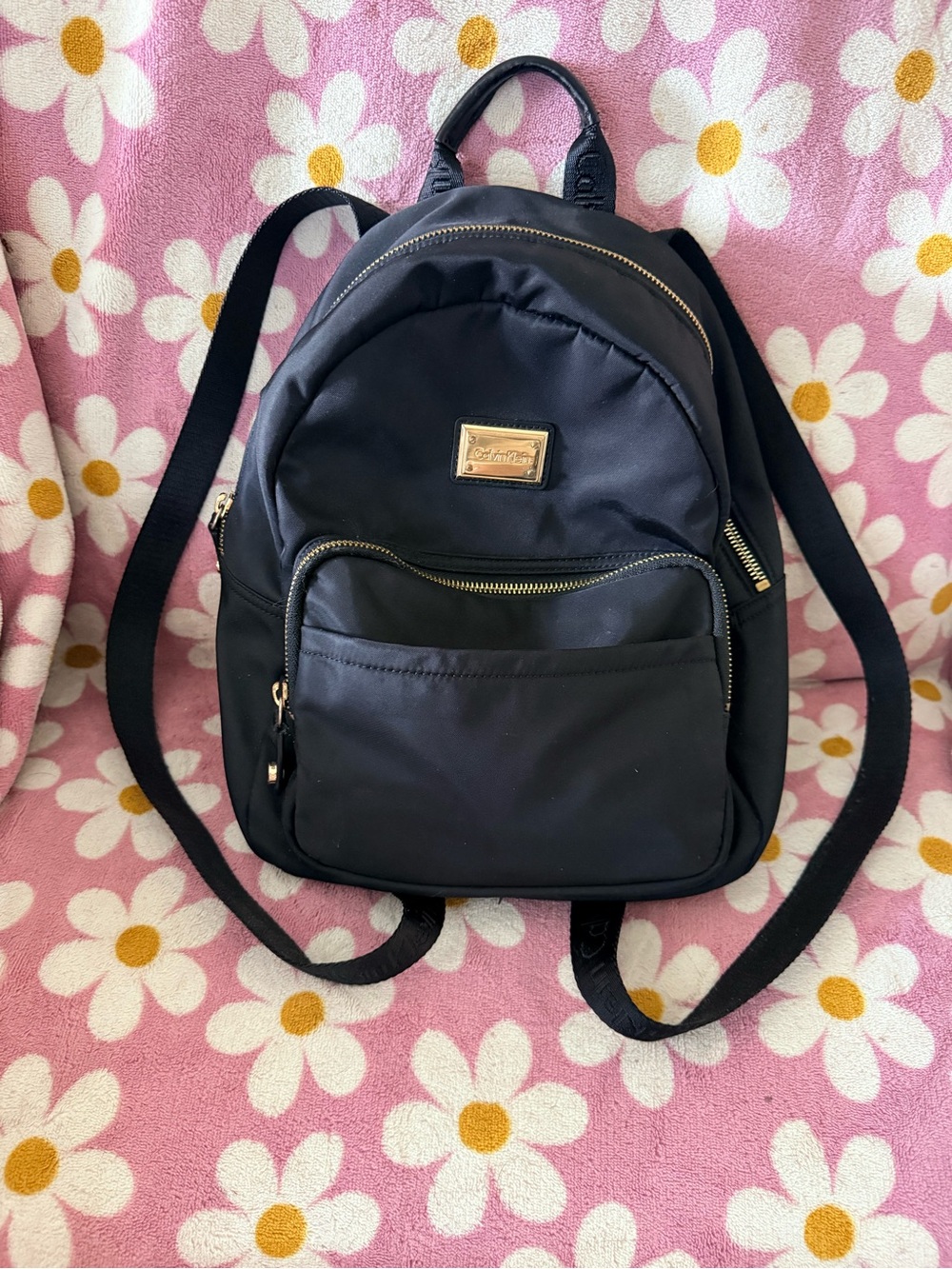 Calvin Klein Black Mini Backpack with Gold Accents - Unknown Brand